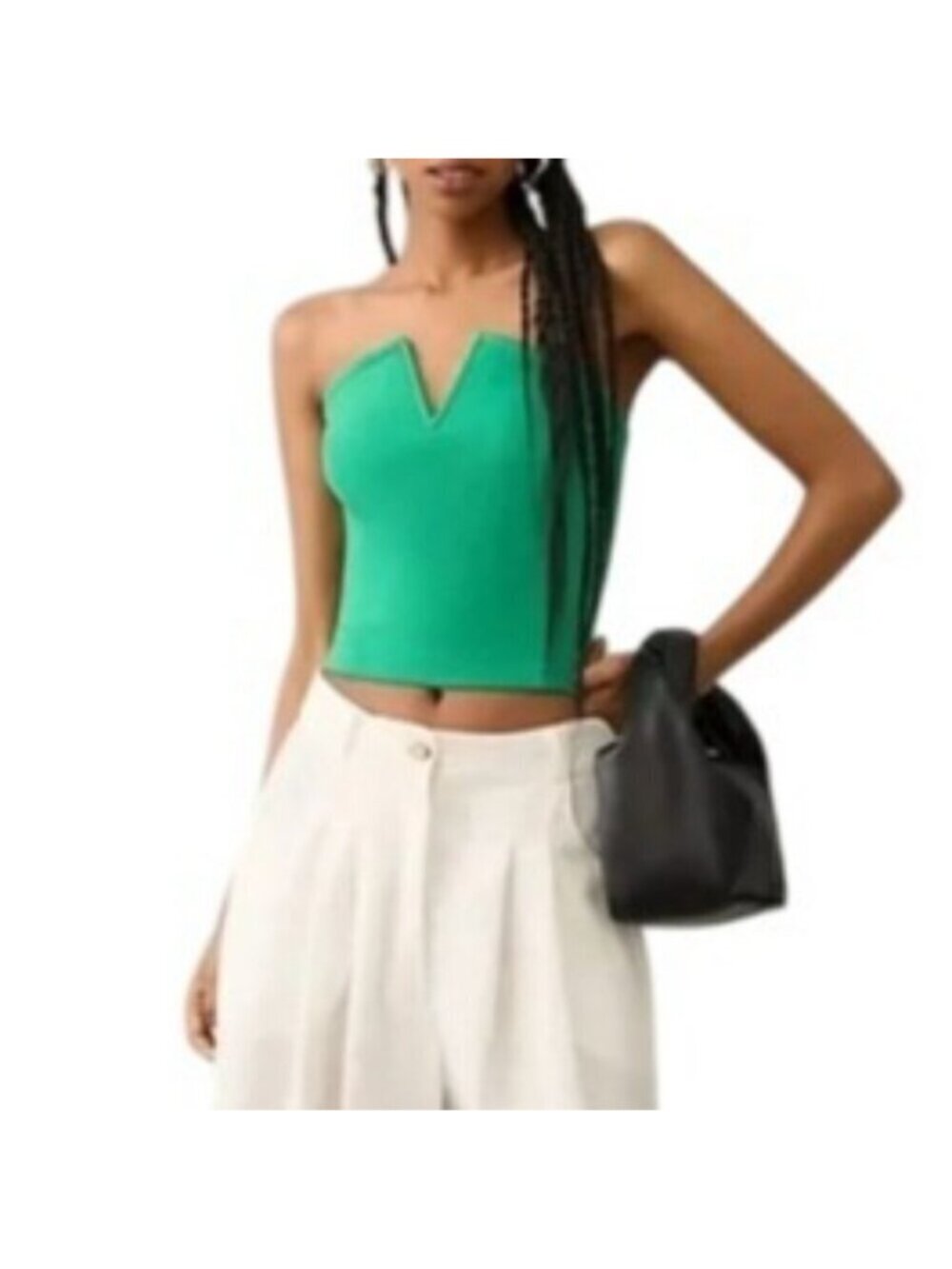Anthropologie Maeve Green Structured Strapless Corset Crop Top V-Notch M